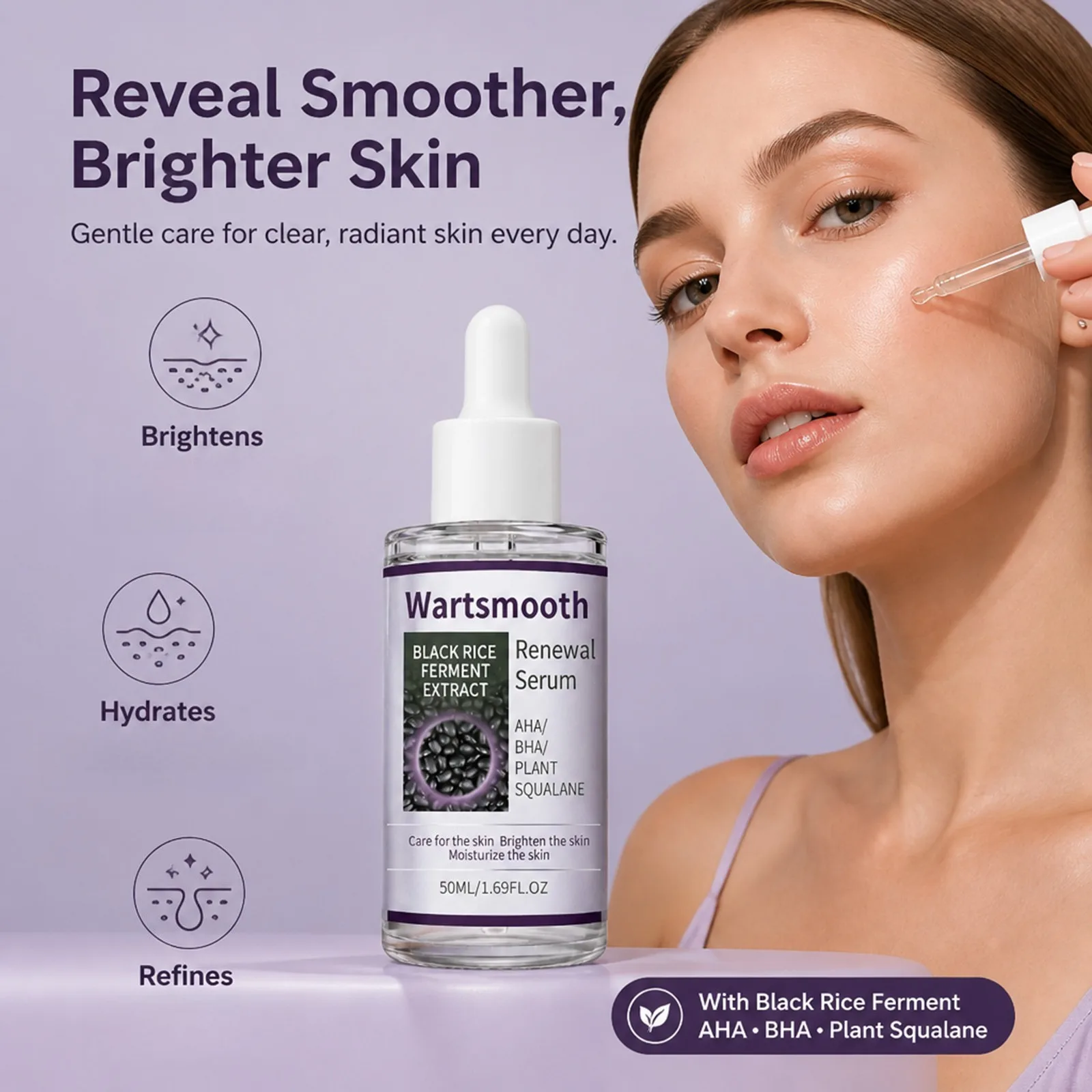 50ML Black Rice Ferment Serum for Aha Bha Squalane Skin Hydration Moisture Brightening Soothing Face Skin Care Essence