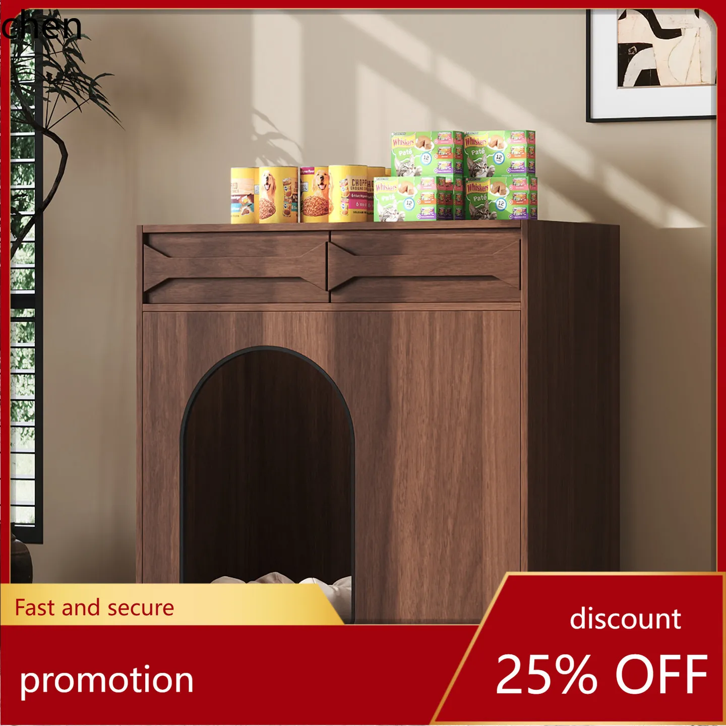 

CZ Medieval Style Solid Wood Pet Cabinet for Home Indoor Cat House Space-Saving Storage Cabinet