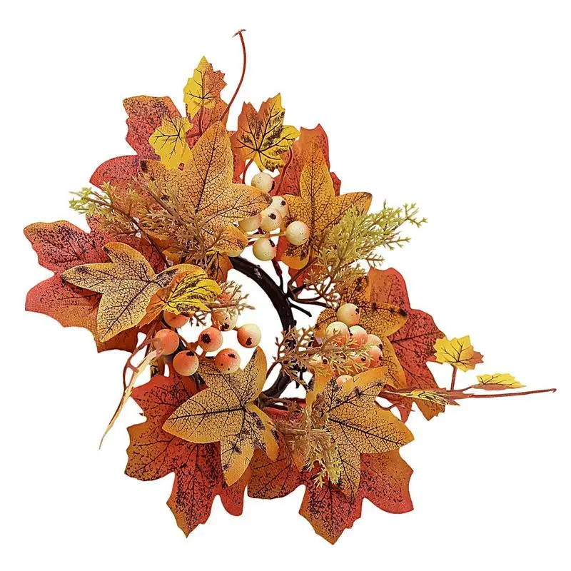 

Floral Candle Rings Ring Holder Maple Leaves Wreath 9.8Inch Small Wreath Pillar Candle Holder Farmhouse Wreath Festival Holiday