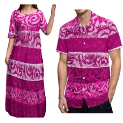 Summer Women'S O-Neck Mid-Sleeve Dress Hawaiian Polynesian Style Design Plus Size 8xl With Men'S Shirt Couple Suit