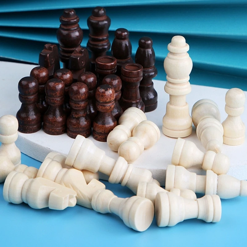 32 Pcs Portable Chess Pieces International Chess Figures  Hand Carved Tournament Chessmen for Adults or Children