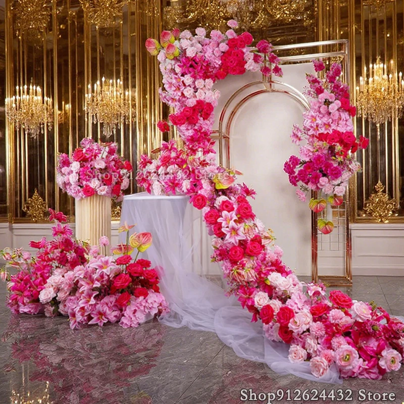 

New Rose Artificial Flowers Wedding Deoration Road Lead Flower Ball Long Runner Flower Row Hanging Flower Row Table Centerpiece