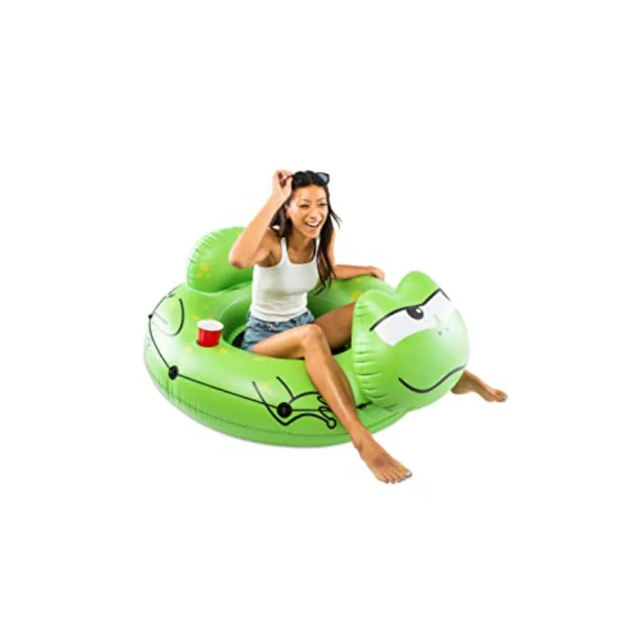 Waterway drifting raft with mesh seat, heavy-duty vinyl, blue, built-in cup holder and grab rope for comfortable floating on la