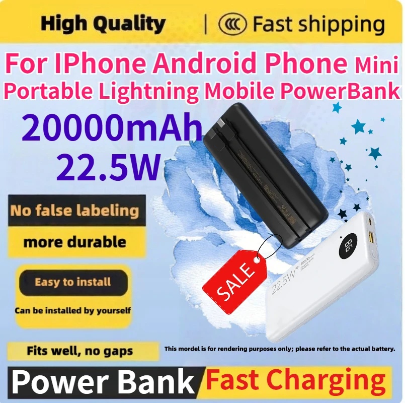 22.5W 10500mAh Fast Charging Mini Portable Power Bank for IPhone Android Phone Type-C and Lightning Dual-line Output PowerBank
