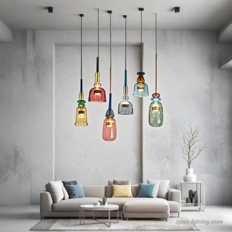 

Nordic Colorful Candy Pendant Lights Modern Bedroom Children Room Glass Hanging Lights Fixtures Kitchen Restaurant Pendant Lamps