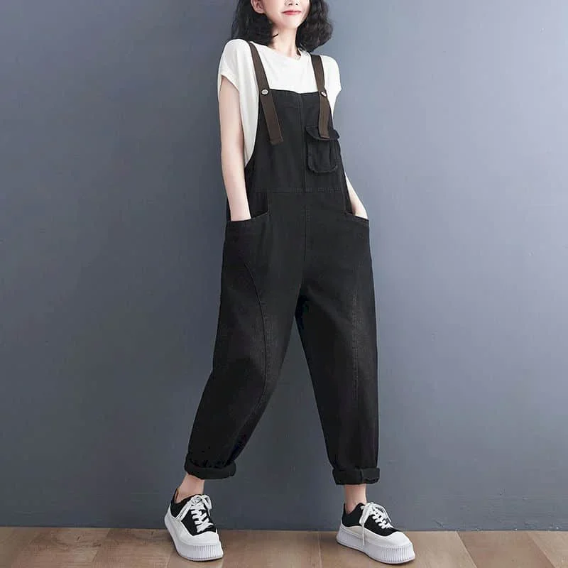 

Denim Jumpsuits for Women Loose Korean Fashion Harajuku Straight Pants One Piece Outfits Women Rompers Casual Vintage Playsuits