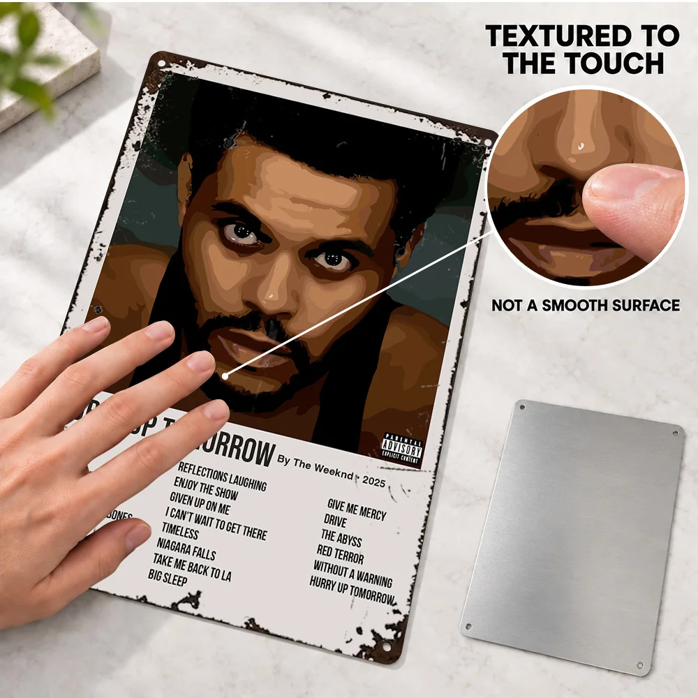 The Weeknd Hurry Up Tomorrow Album Printed Poster Customized Aluminum Metal Sign Dark Backdrop Face Closeup Wall Art For Bedroom