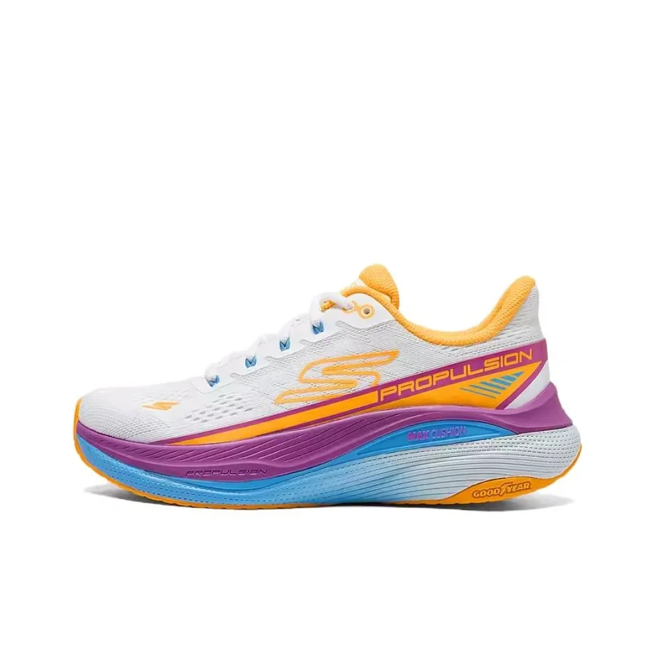 Skechers Max Cushioning Propulsion Cushioning Breathable Coverage Support Low top Running Shoes Women's White Orange 128901-WOR