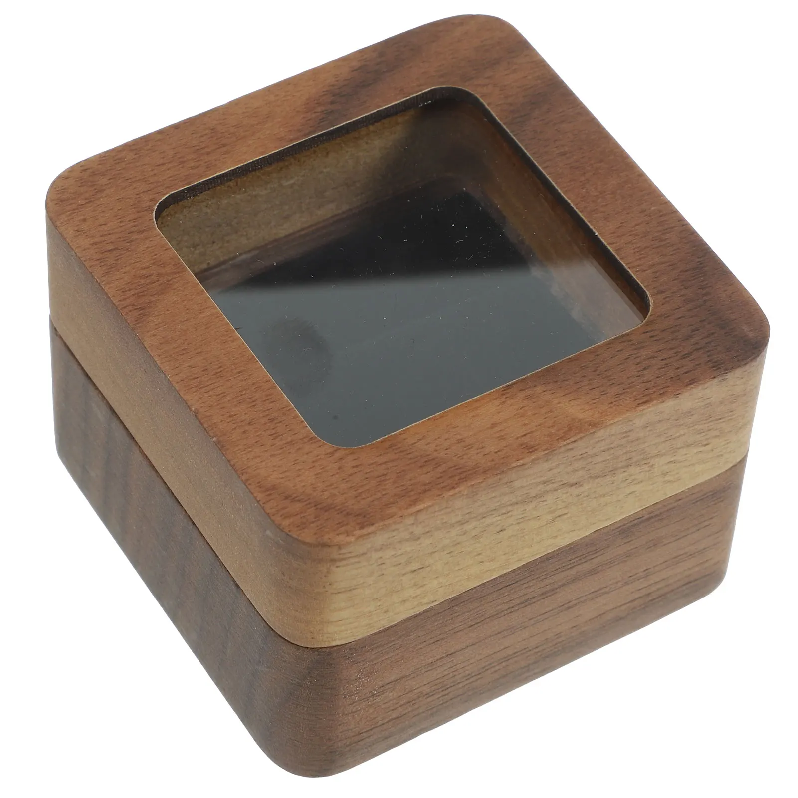 

Double Ring Jewelry Box Couples Square Wedding Storage Holder Rings Organizer Wooden Man
