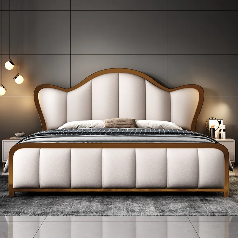 

Nordic Luxury Double Bed Modern Wood High End Headboard Frame Double Bed Wedding Confortable Leather Cama De Casal Furnitures