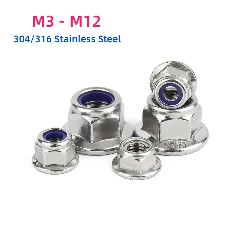 M3 to M12 Hex Flange Nylock Locknut 304 316 Stainless Steel Nylon Insert Self Locking Fastener
