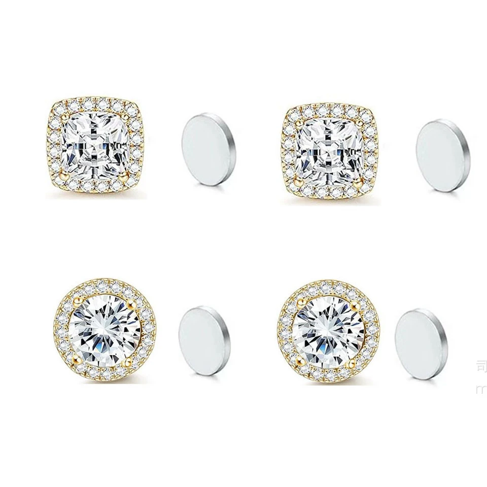 ZAKOL New 1 Pair Buling Cubic Zirconia Stainless Steel Magnetic Ear Clip Simple Fashion No Piercing Stud Earrings for Women Men view 5