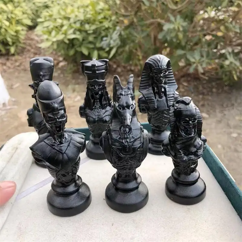 Natural Black Obsidian Pharaoh Of Egypt Death Carving Crystal Healing Fengshui Fashion For Home Decoration Lucky Gift 1pcs