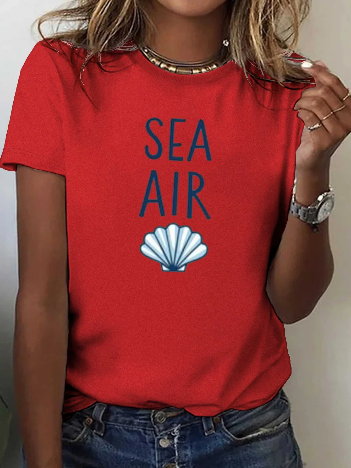 2025 nuovo mare manica casual girocollo top con vibrazioni estive mare aria sole donna con grafica abbigliamento casual alla moda vintage