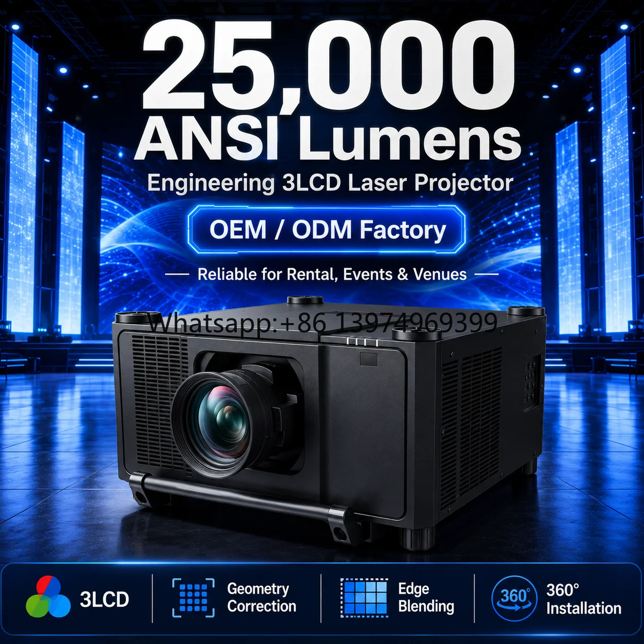25000 ANSI Lumens 3LCD Laser Projector Supports 4K Input WUXGA Native Resolution for Large Venue Projection