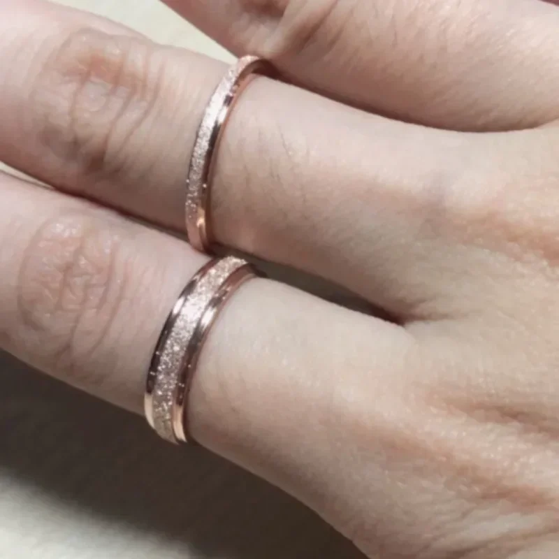 Luxury Fashion Titanium Ring Stainless Steel Rose Gold Frosted Unisex Exquisite Jewelry Trendy Wedding Gift 2