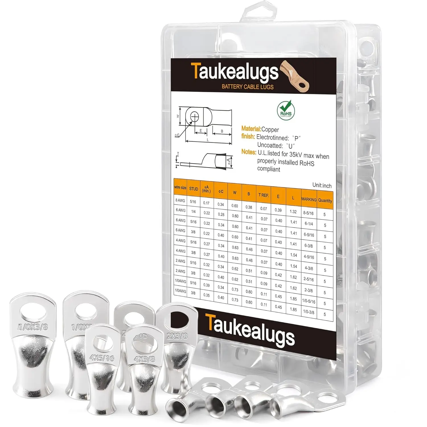 

Комплект медных клеммных разъемов кабеля аккумулятора — 10 размеров, 50 шт. для морской автомобильной промышленности