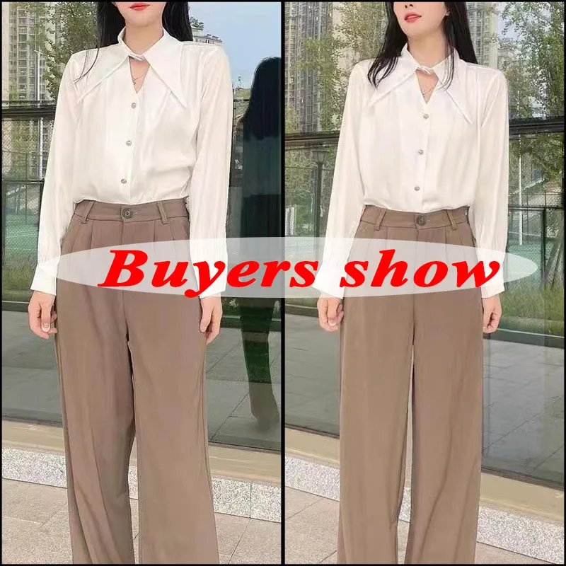 Biyaby Fashion Sharp Corner Lapel Women Shirts 2022 Autumn All-Match Long-Sleeved Blouse Ladies Elegant Hollow Out Button Shirt