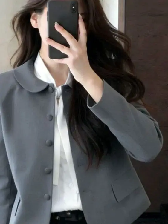 

Chic Spring Short Wide Lapel Single Button Long Sleeve Women's Jacket Loose Fit Versatile Style Korean Fashion