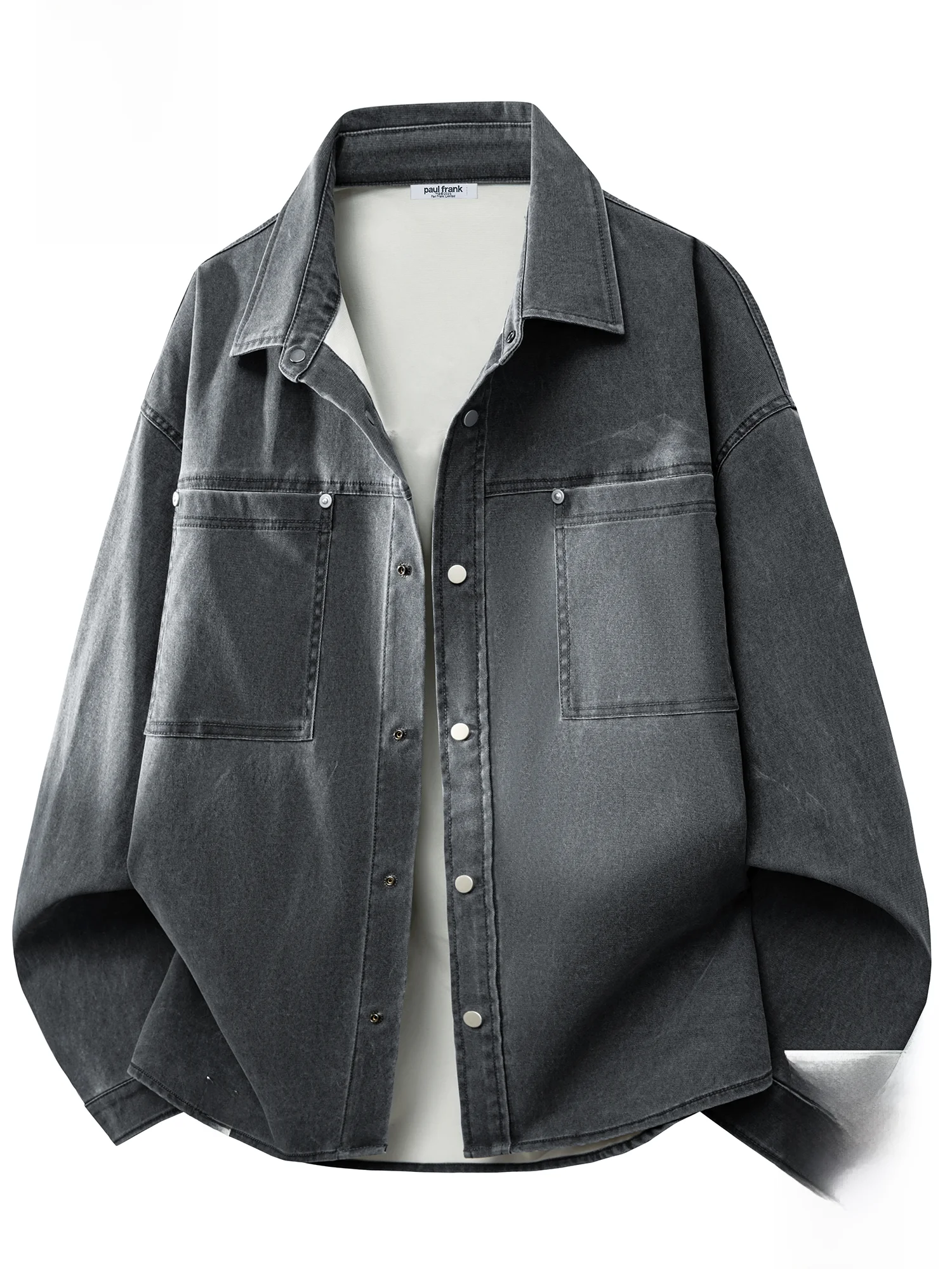 

PaulFrank Retro Collar Jaet 2026 New Men's Casual Loose Workwear Coat Spring Season Polyester Fiber Long Sve Button Closure