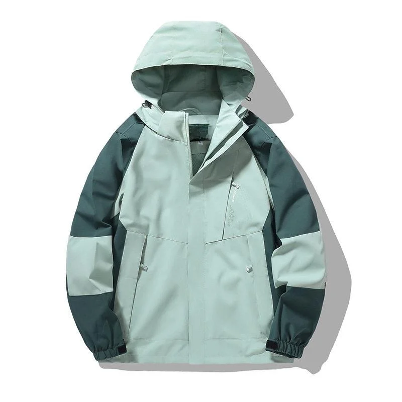 

Outdoor Couples Color Block Windbreaker Jacket Detachable Cap Waterproof Youth Climbing Suit Fashion Urban Style Loose Fit Wi...
