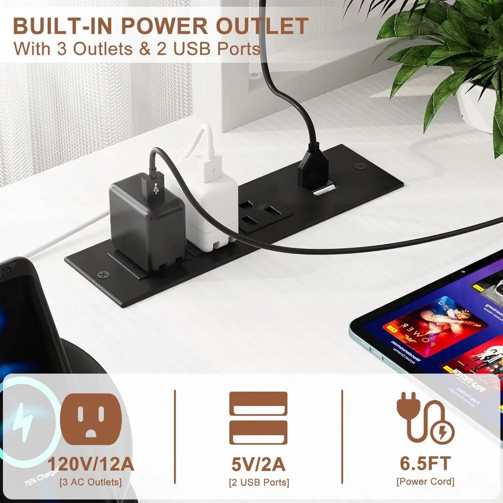 Aheaplus L字型ゲーミングデスク、電源コンセントとLEDライト付き、小型L字型デスク、コンピューターコーナーデスク、モニタースタンドとスタンド付き