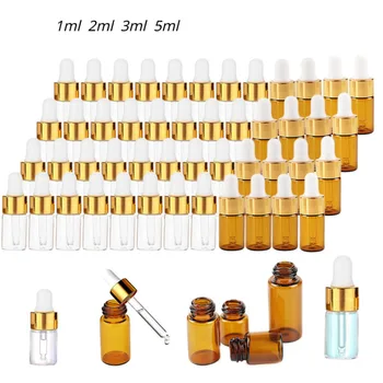 50/100pcs 1ml 2ml 3ml 5ml Mini Dropper Bottles with Cap for Essential Oil Aromatherapy Empty Refillable Reagent Pipette Bottles