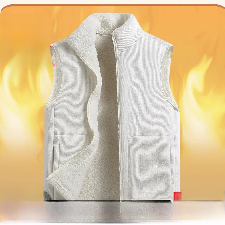 

Qui Warmth Thiened Stand Collar Vest for Men And Women Windproof And Warm Zipper Closure Color Casual Wear in Winter