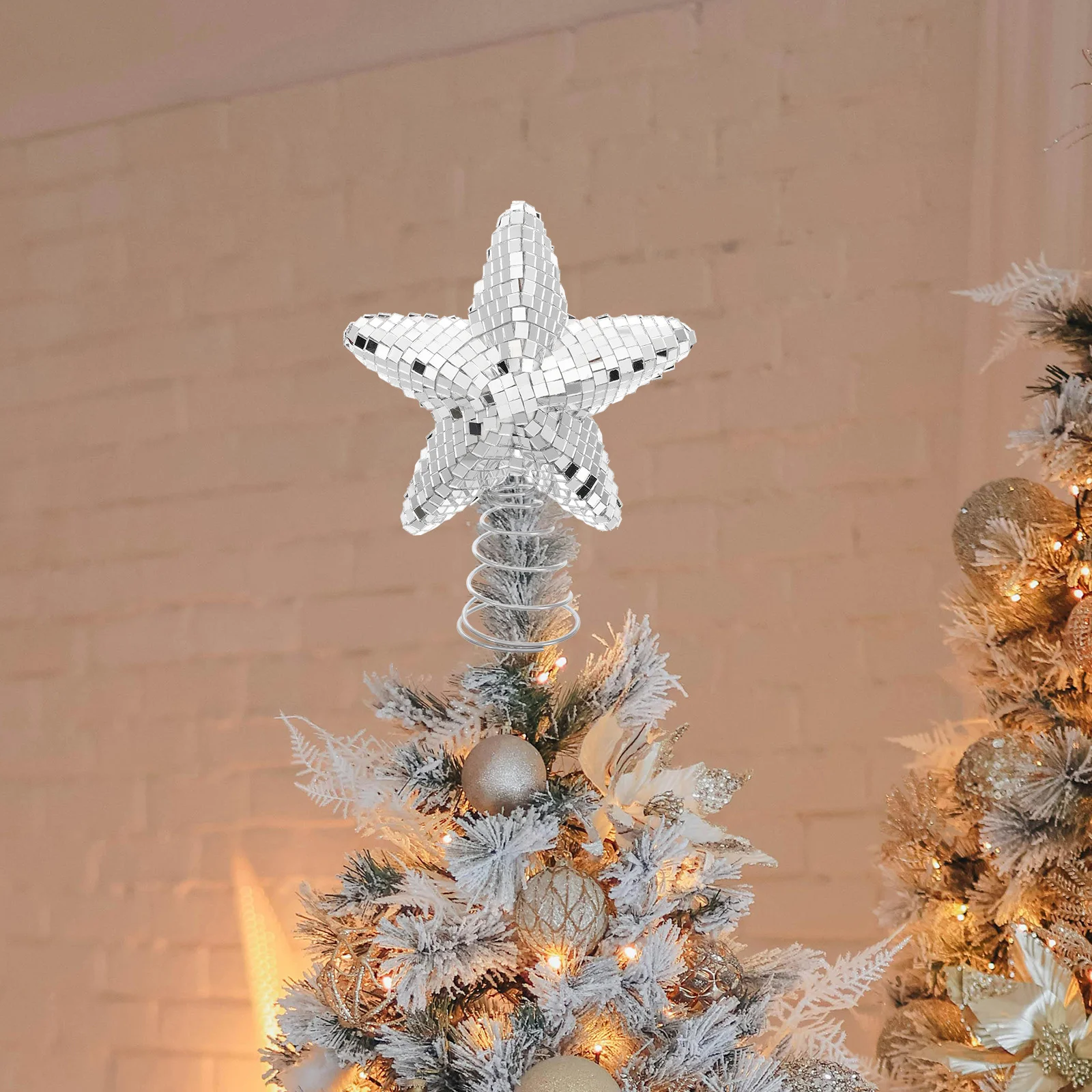 

15Cm Glitter Star Tree Topper Mirror Glass Christmas Decoration Sparkling Pentagram Ornament for Xmas Holiday Display