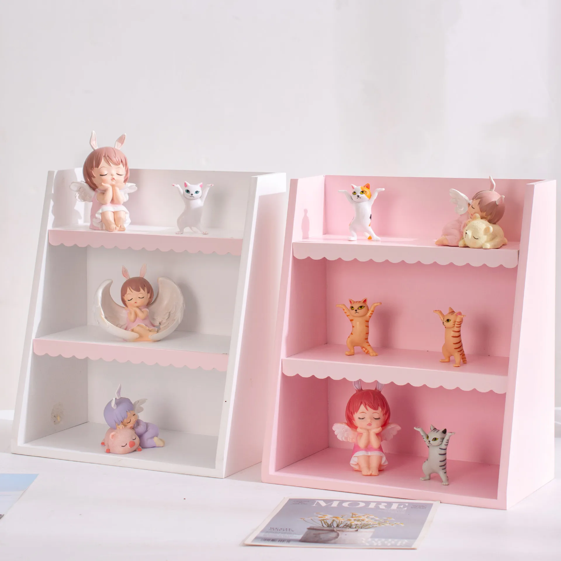 Pink Wooden Storage Rack Desktop Shelving Blind Box Storage Rack DIY Doll Storage Display Cabinet Cosmetic  Rack