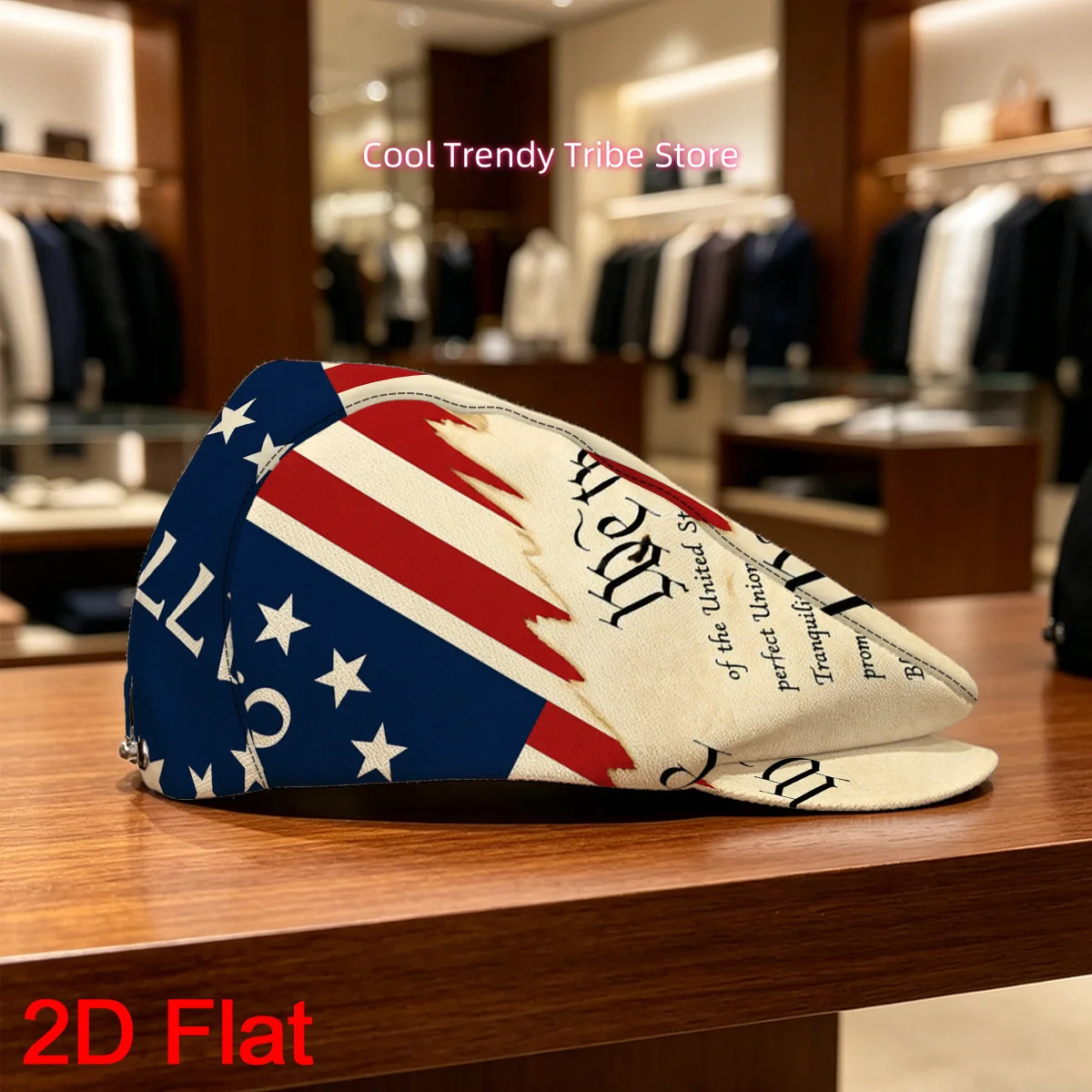 1pc 2D Flat American Independence Theme Vintage Gentleman's Hat Painter's Hat Forward Cap Fitted Closure Breathable Design Versa
