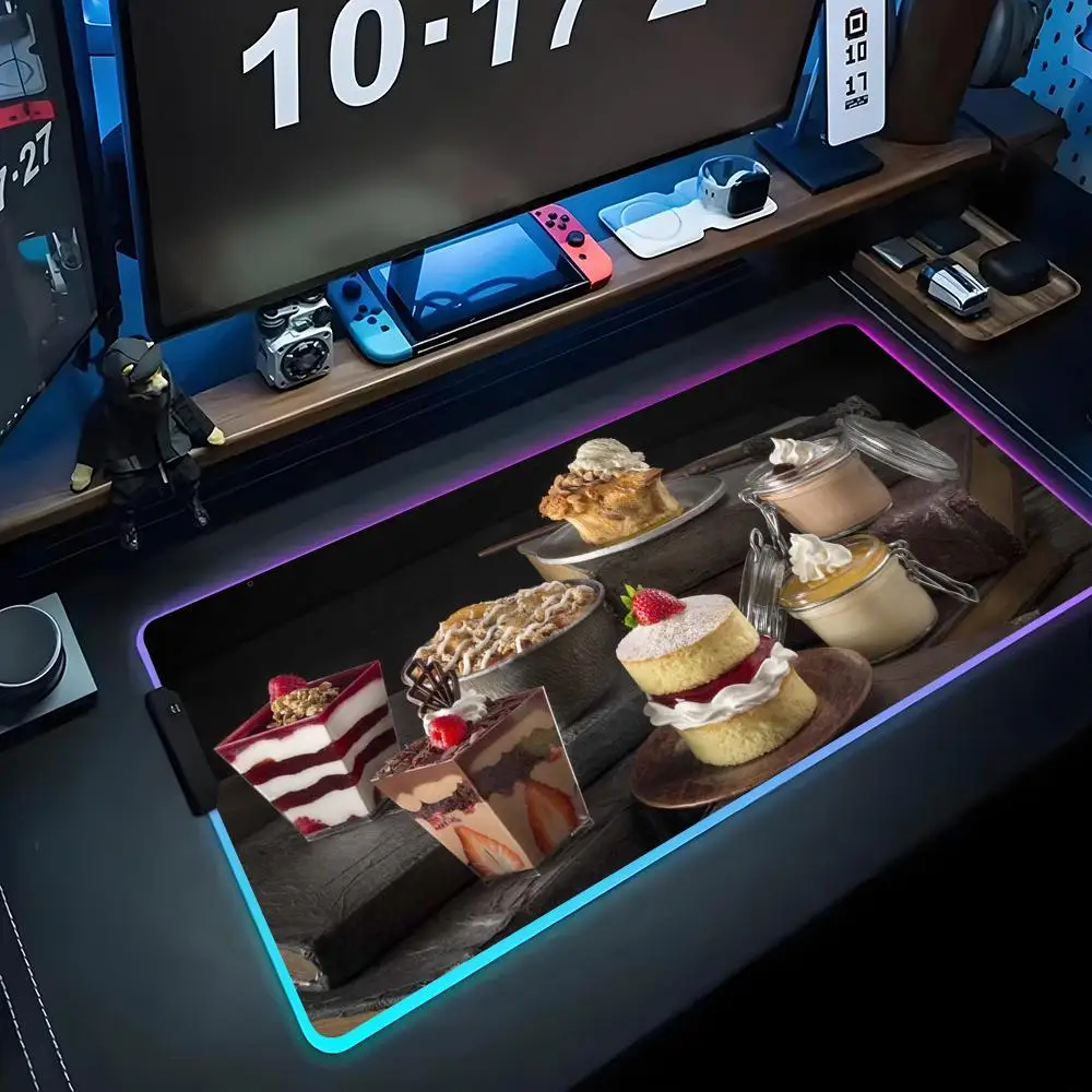 

dessert wallpaper Mouse Pad RGB Gaming Mousepad Big LED Pad PC Desk Mat Luminous Mouse Pad Large Keyboard Mats Table Rug With