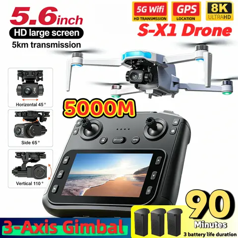 S-X1 MAX GPS Drone with 3-Axis Gimbal 5000m FPV 8K/4K HD Camera with LCD RC Screen 3 Batteries Professional RC Quadcopter Gifts