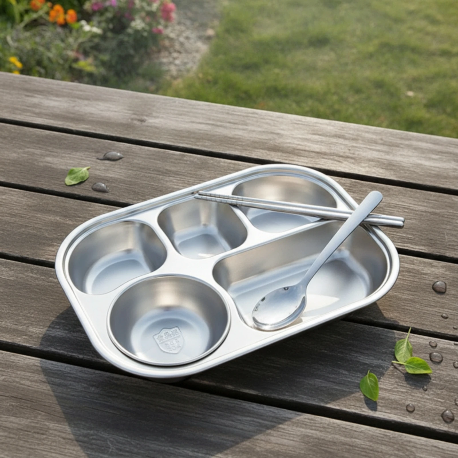 Stainless Steel Tray with Bowl Easy to Clean 5 Compartment Meal Tray Sectional Trays Long-Lasting Reusable for Adults, Cafeteria