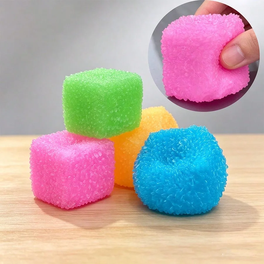 Multi-Color Spiky Cube Squeeze Toy Soft Slow Rebound Stretchy Stress Relief Fidget Toy Bumpy Texture Anti-Anxiety Toy Adult Gift