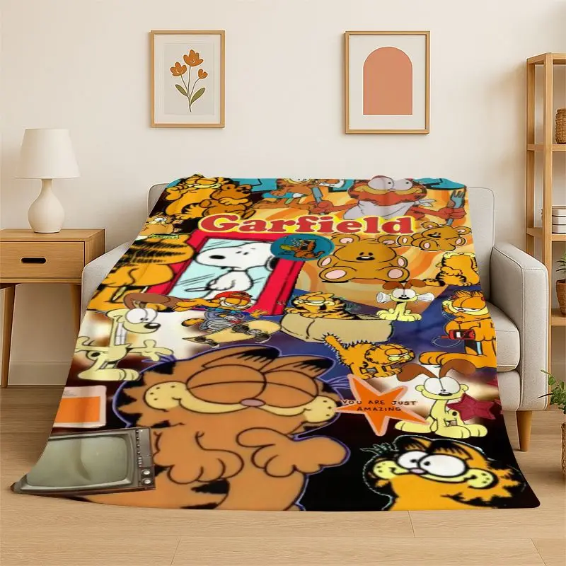 Cartoon Funny G-Garfield Cat Flannel Blanket Soft Warm Throw Blanket for Bedroom Living Room Bed Travel office Picnic Fest Gift