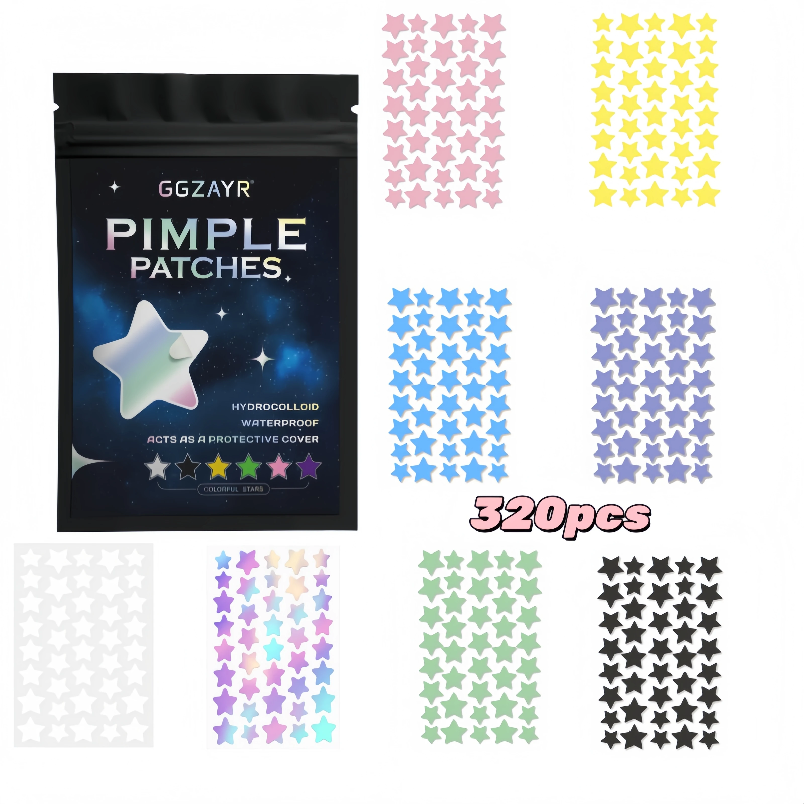 320/1280/1600pcs 8 Color Star Patches, Multi-Size Hydrocolloid Acne Covers for Men Women All Skin Types image 3