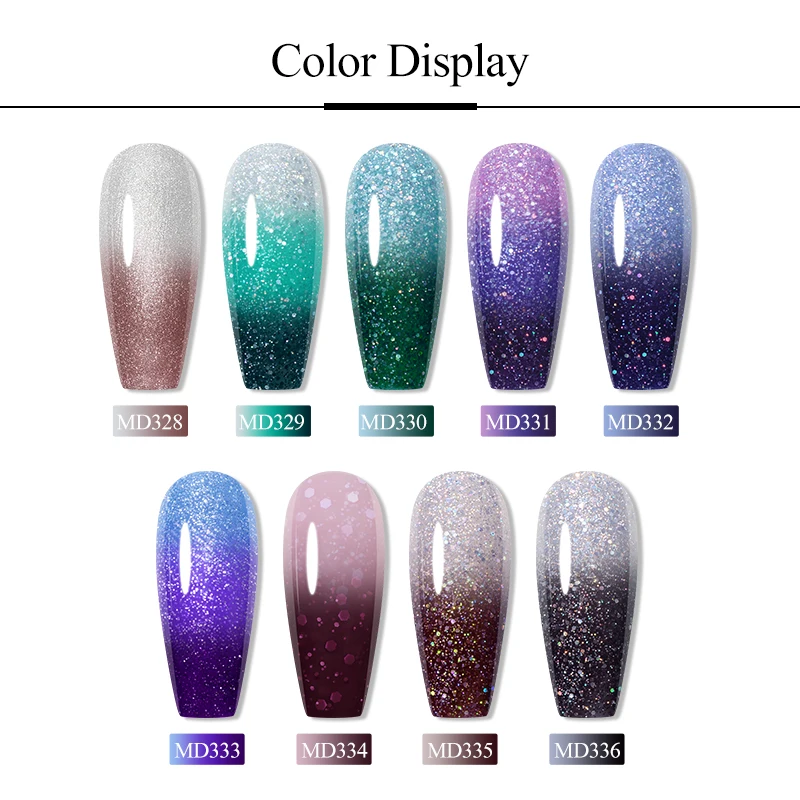 MSRUIOO 8ml Glitter Sequins Thermal Gel Nail Polish Color Changing DIY Nail Art Soak Off UV/LED Gel for MAnicure DIY Design