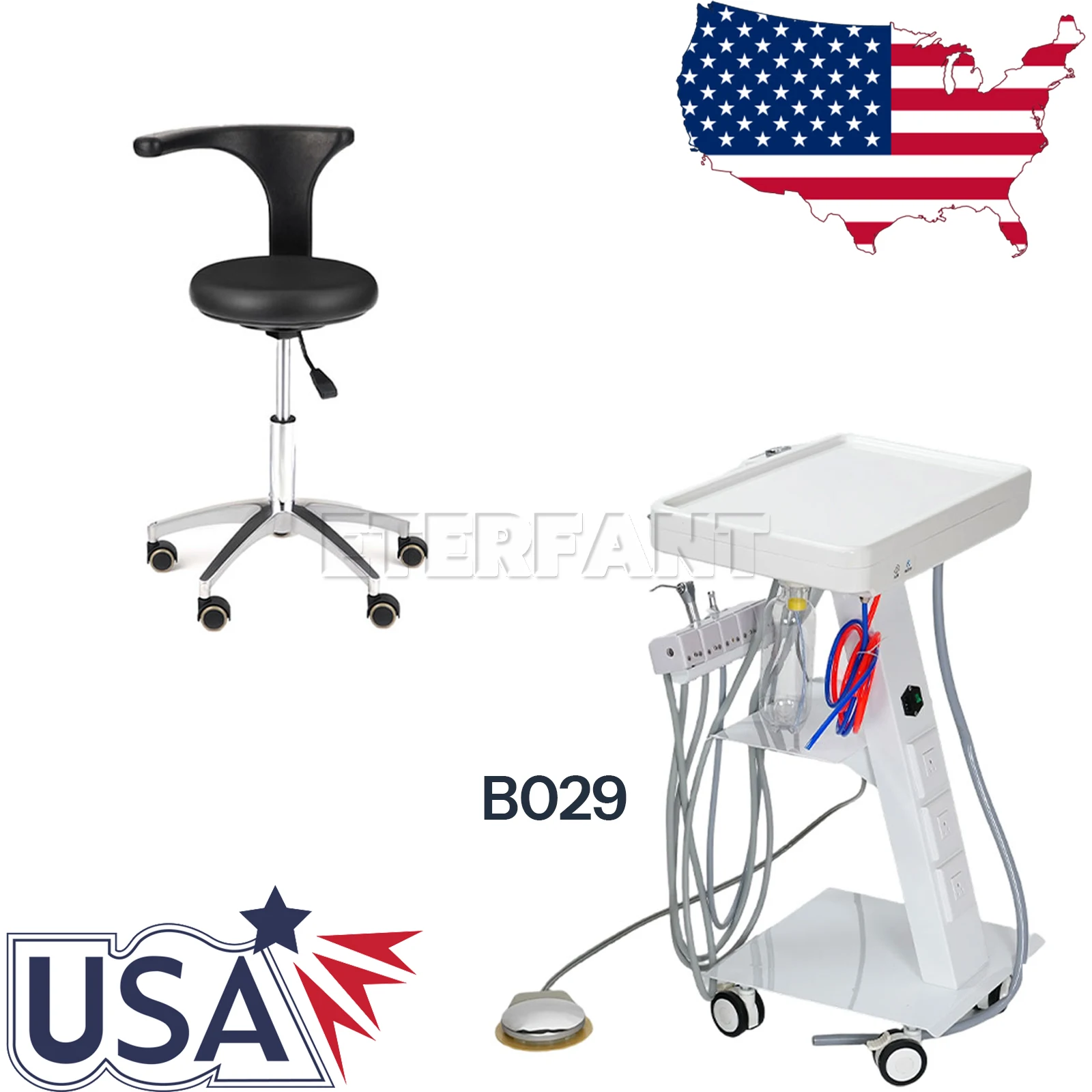 

Dental Doctor Assistant Stool Mobile Chair Adjustable Height PU Leather/Mobile Delivery Unit System 4H Suction Cart w/Socket US