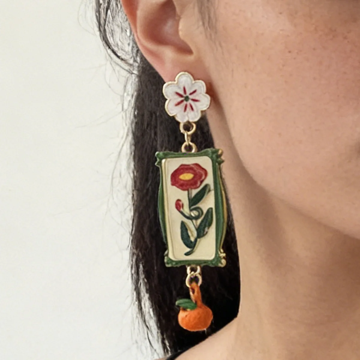 

2026 New ZAA Personality Metal Alloy Enamel Flower Geometric Drop Earrings for Women Fashion Holiday Party Jewelry Gifts