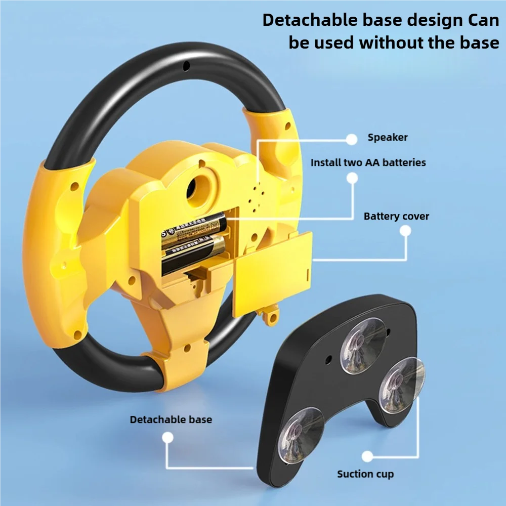 Brinquedo de volante infantil simula co-piloto, volante musical giratório de 360 graus, brinquedo educacional de iluminação