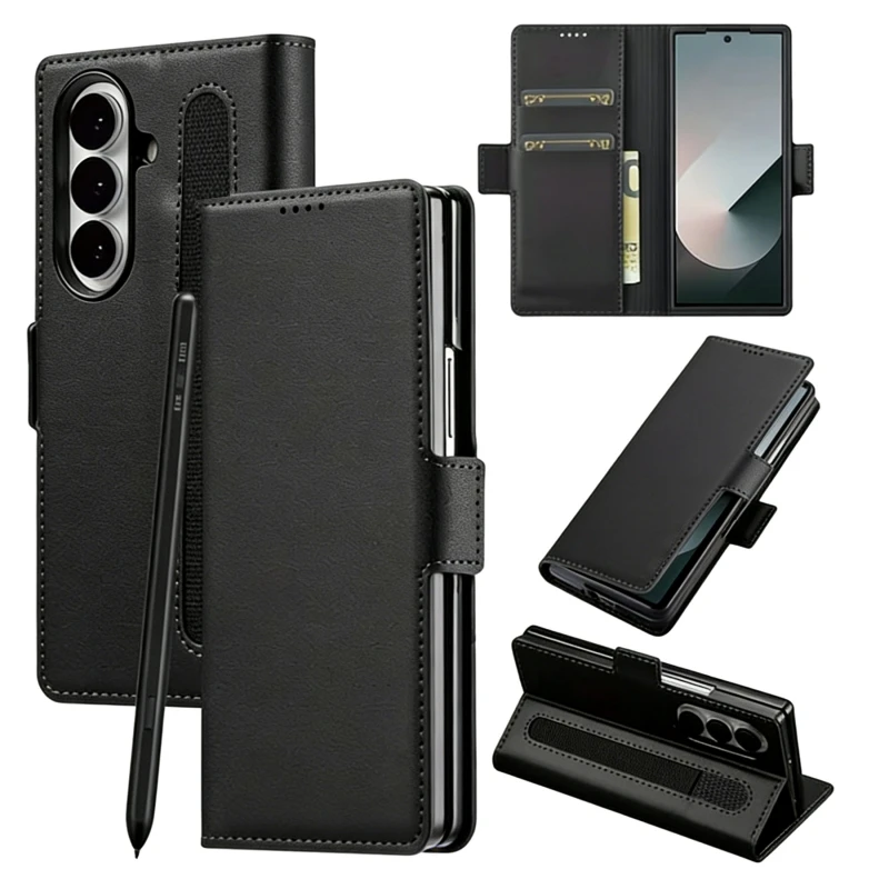 Étui de téléphone en cuir magnétique avec fente pour stylo, porte-cartes, étui portefeuille pour Samsung Galaxy Fold 7 6 5 4, coque
