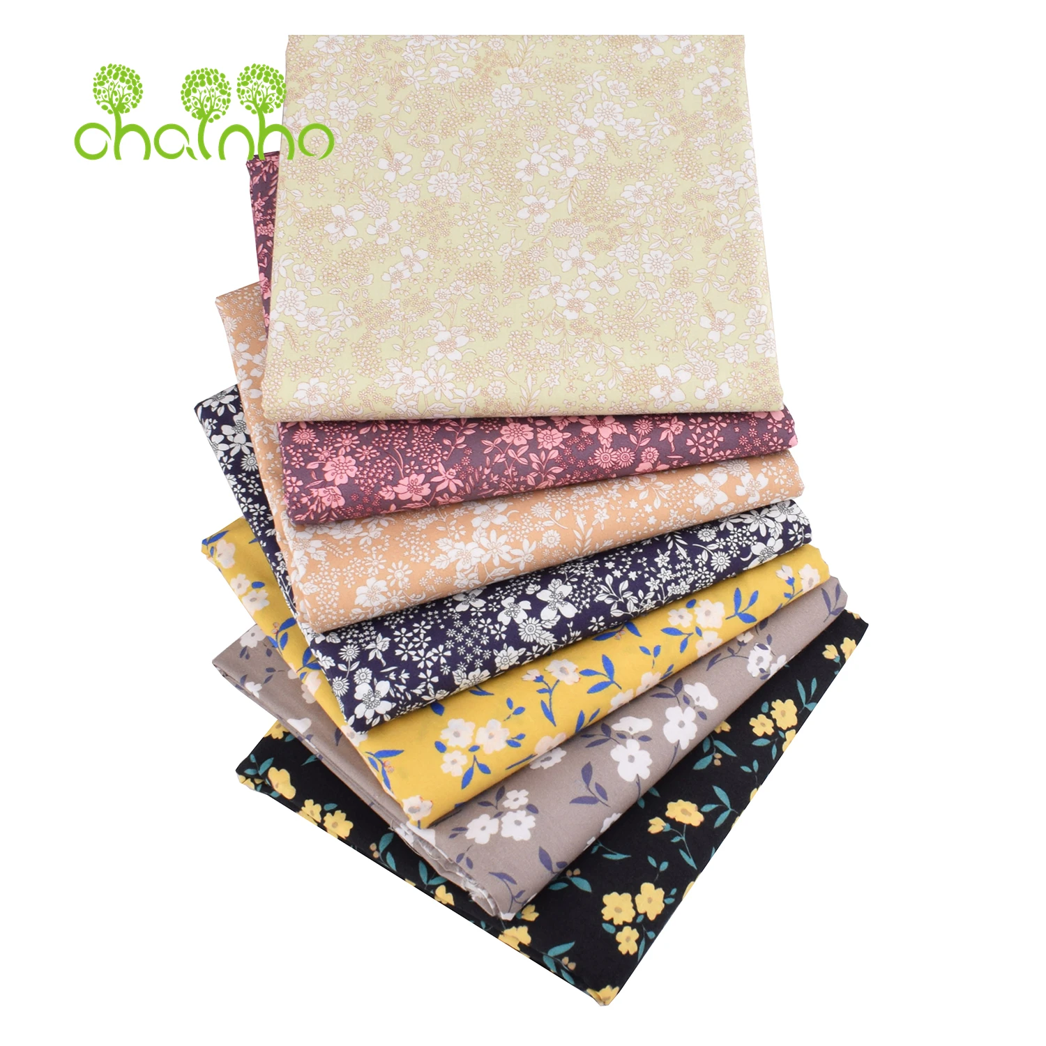 Chainho, tela de popelina de algodón de tejido liso estampado, Material de costura acolchado DIY, tela de retales, serie Floral, 2 tamaños, 15PC233