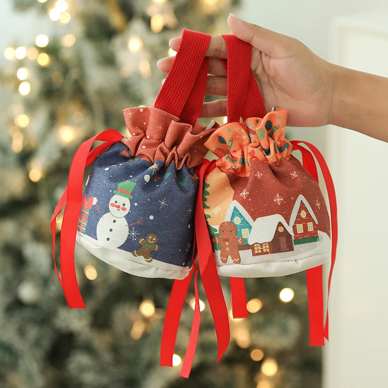 1PCS Christmas Velvet Gift Bag Santa Drawstring Bag Candy Handle Bag Christmas Tree Hanging Decoration New Year Christmas Gift