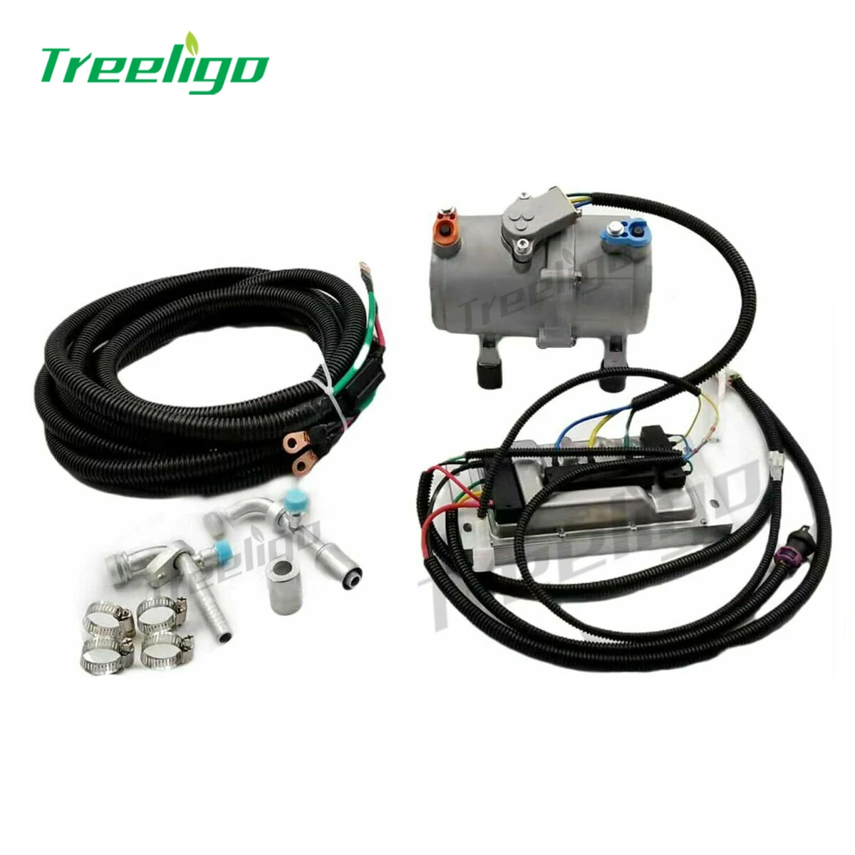 Universal 12V A/C air conditioner electric compressor under dash 4 circle holes for classic car electric air conditioning set