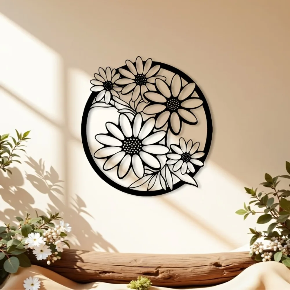 CIFbuy Modern Rustic Metal Daisy Flower Aluminum Wall Art 12x16in Waterproof Durable Iron Painting for Living Room Home Decor