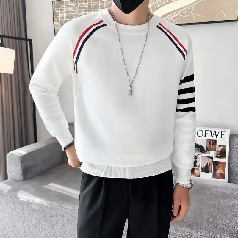 

Basic Striped Chic Knitted Pullovers Men's Clothing O-Neck Autumn Winter Long Sleeve Casual Spliced Contrasting Colors Sweaters