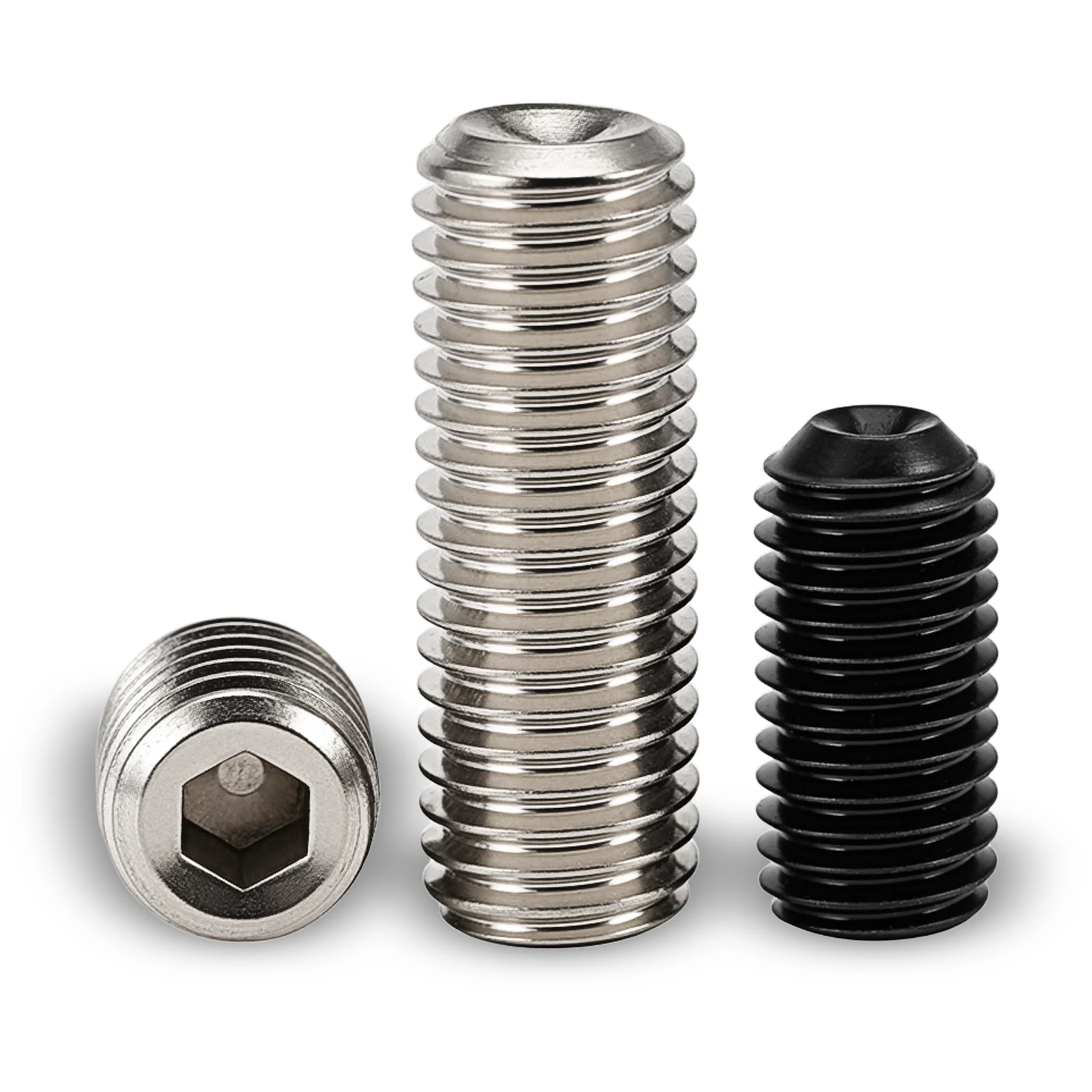 100pcs/200pcs M2 M2.5 M3 M4 M5 M6 DIN916 Allen Hex Socket Cup Point Set Screw 304 Stainless Steel Black12.9 Ball Point Grub Bolt