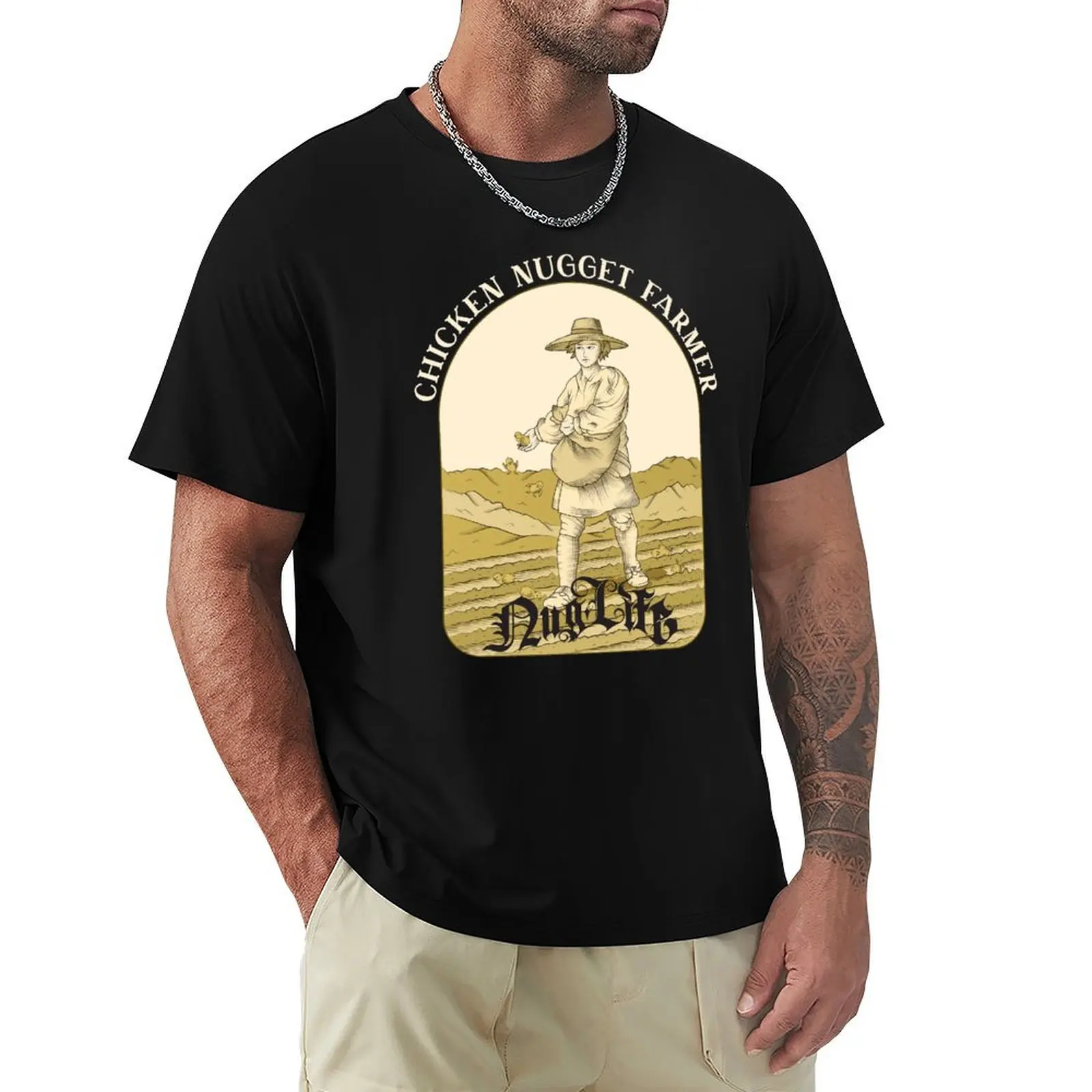Camiseta divertida Chicken Nugget Farmer Nug Life, camiseta informal de larga duración