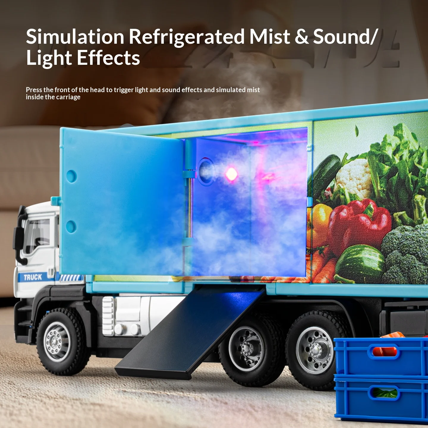 1/50 alloy engineering truck refrigerated truck model fruit and vegetable fresh-keeping transport truck container truck toy
